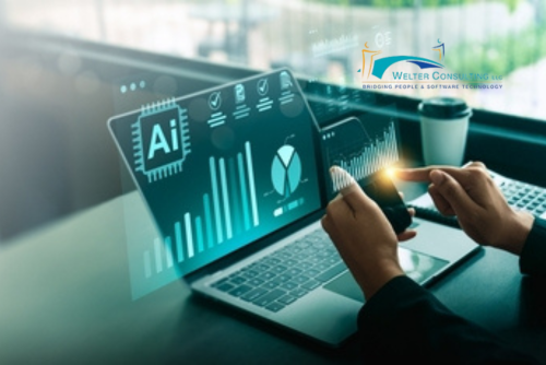 CEO using AI program on laptop and mobile device